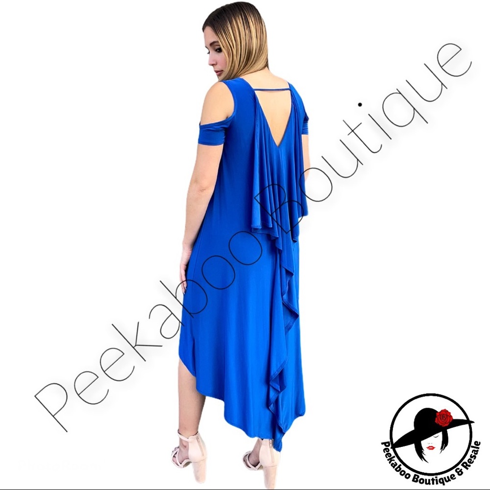 Asymmetrical flowy off shoulder dress